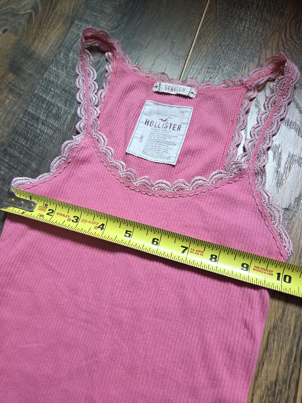 Vintange Hollister Y2K Pink Ribbed Lace Trim Cami Tank Top S Coquette Twilight - Picture 4 of 9